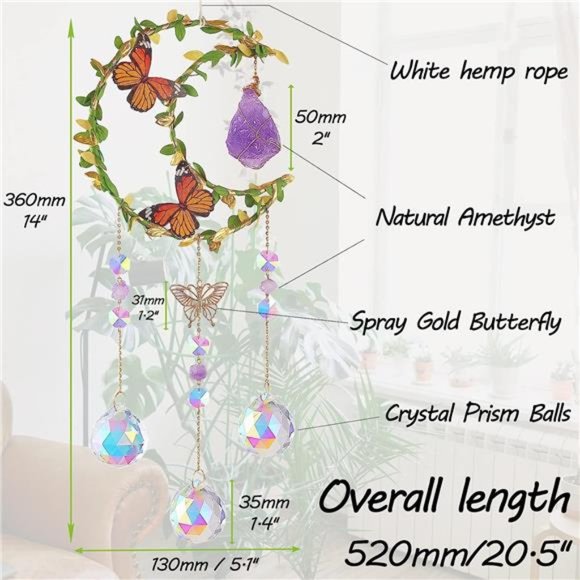 Suncatcher - Amethyst Moon Crystal Sun Catcher Window Hanging, Good Luck Charms - Picture 6 of 6